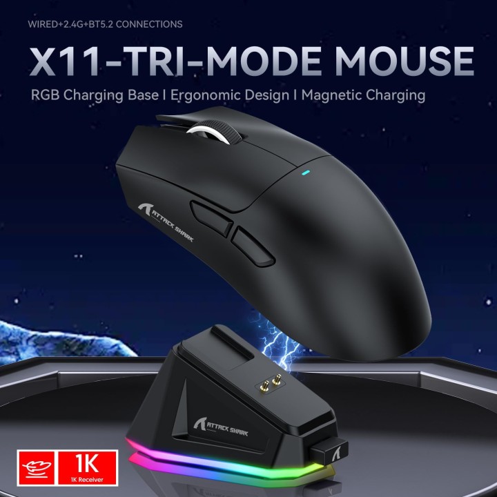 ATTACK SHARK X11 (Black) Souris ATTACK SHARK Maroc