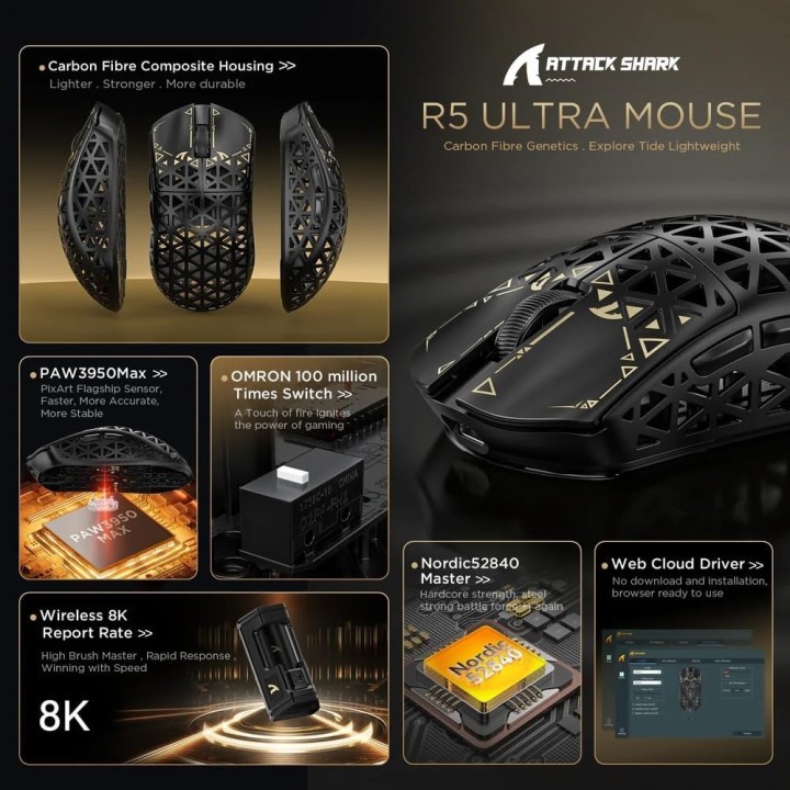 ATTACK SHARK R5 Ultra (Black) Souris ATTACK SHARK Maroc