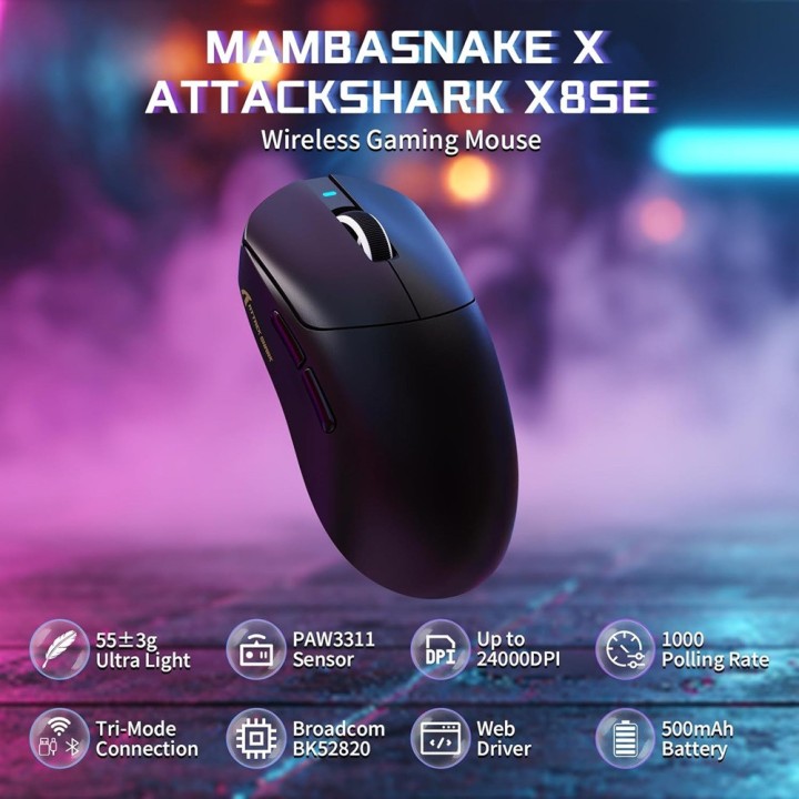 ATTACK SHARK X8SE (Black) Souris ATTACK SHARK Maroc