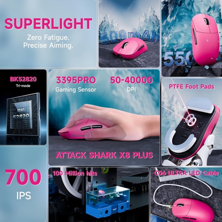 ATTACK SHARK X8PLUS (Berry Red) Souris ATTACK SHARK Maroc