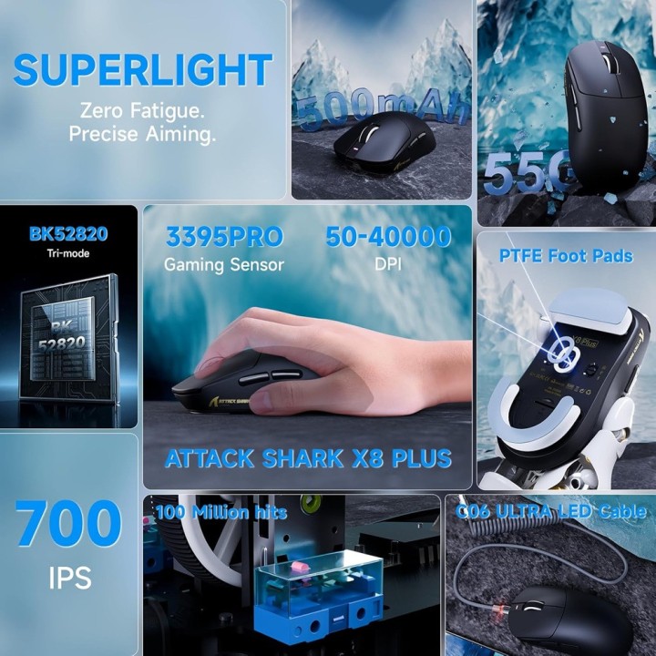 ATTACK SHARK X8PLUS (Black) Souris ATTACK SHARK Maroc