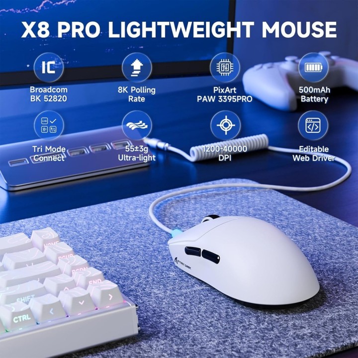 ATTACK SHARK X8PRO (White) Souris ATTACK SHARK Maroc