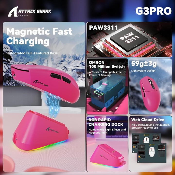 ATTACK SHARK G3 PRO (Berry Red) Souris ATTACK SHARK Maroc