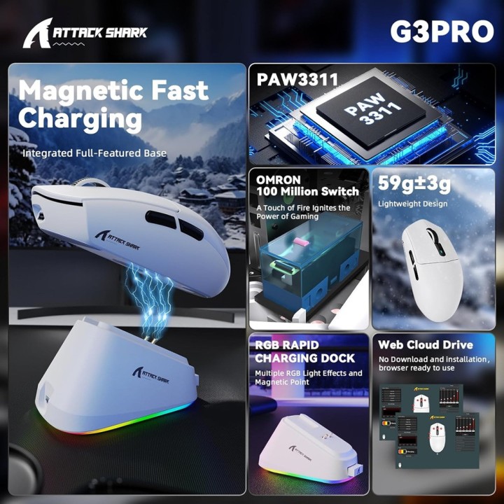 ATTACK SHARK G3 PRO (White) Souris ATTACK SHARK Maroc