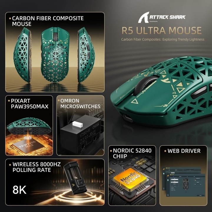 ATTACK SHARK R5 Ultra (Green) Souris ATTACK SHARK Maroc