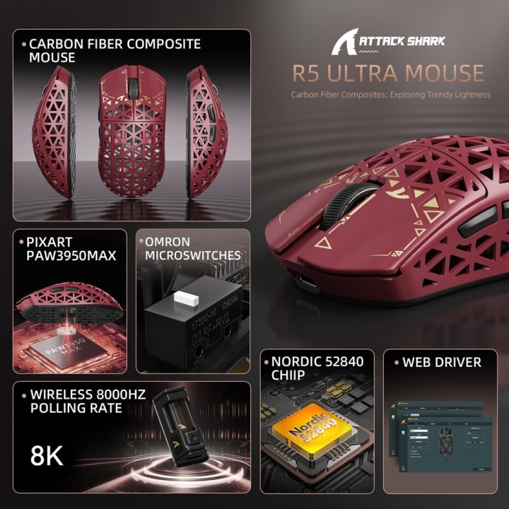 ATTACK SHARK R5 Ultra (Red) Souris ATTACK SHARK Maroc