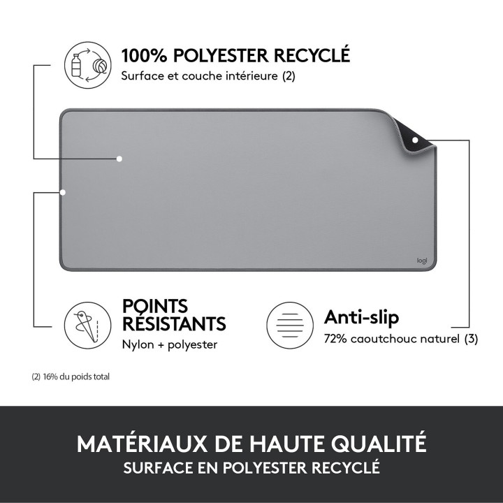 Logitech Desk Mat Studio Series (Gris) Tapis de souris Logitech Maroc