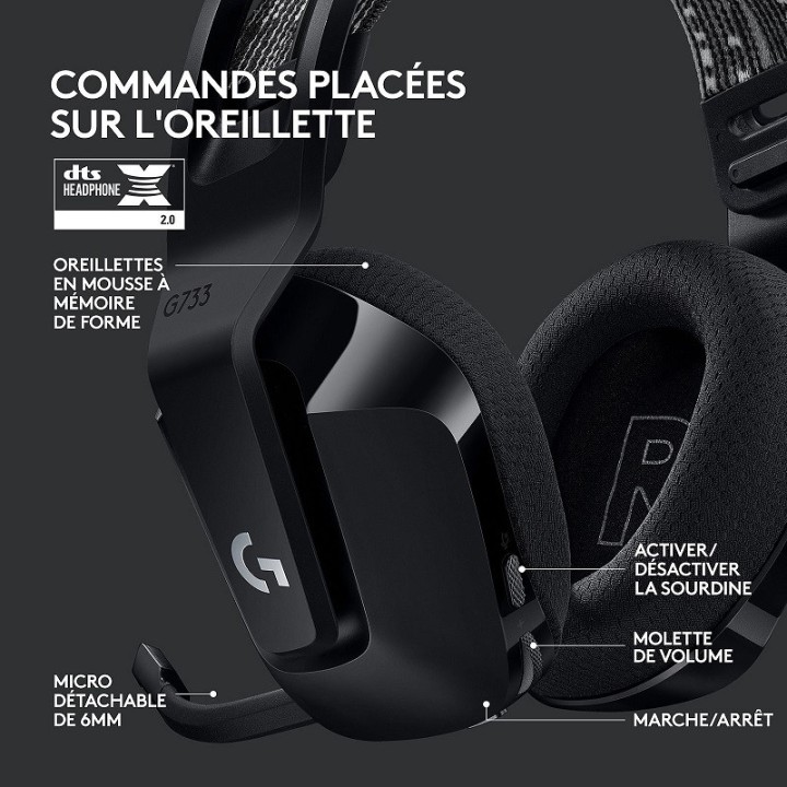 Logitech G733 Lightspeed Black Casques Logitech Maroc
