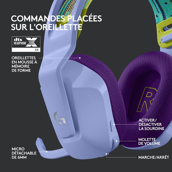 Logitech G733 Lightspeed (Lilac) Casques Logitech Maroc