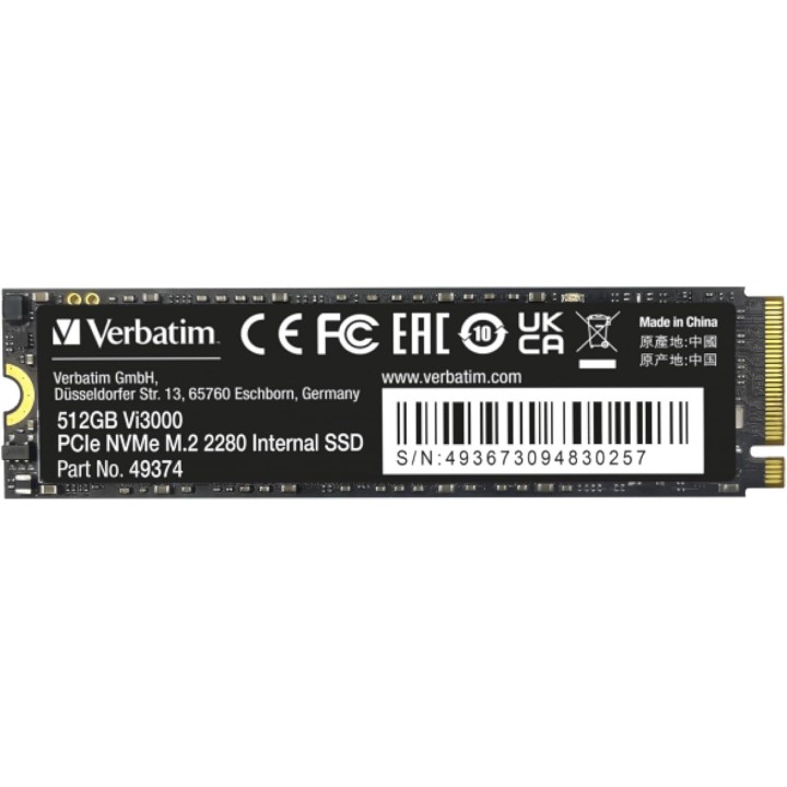 VERBATIM Vi3000 512 GB M.2 PCle GEN3X4 Disques SSD VERBATIM Maroc