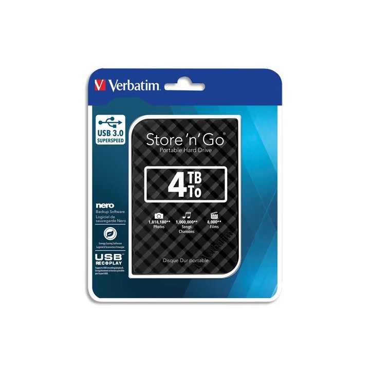 VERBATIM 53223 USB 3.0 4TB 2.5" Disques SSD VERBATIM Maroc