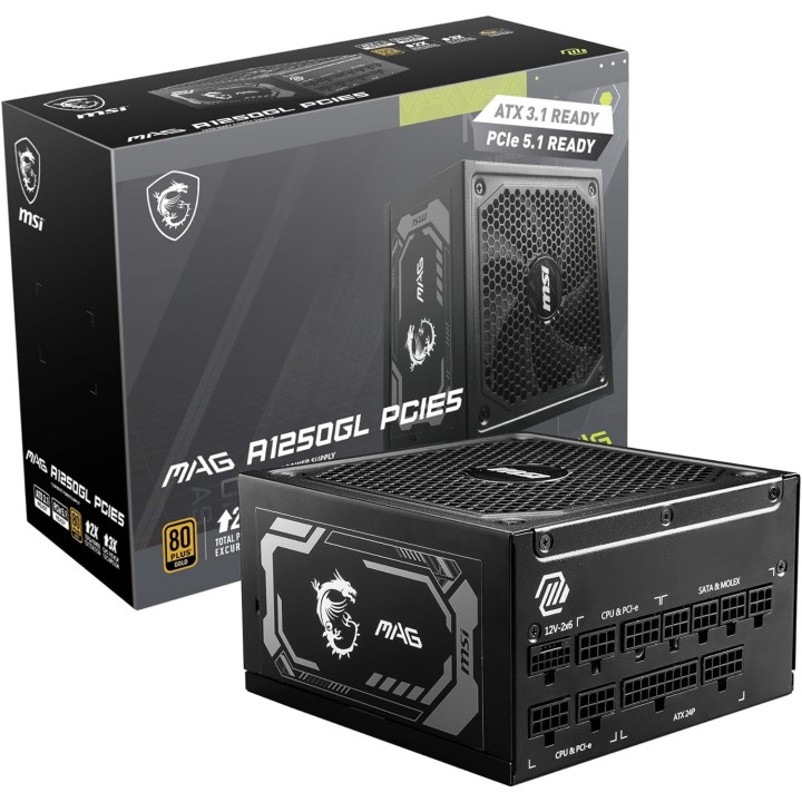 MSI MAG A1250GL PCIE5 80PLUS Gold 1250W Plus de 900 W MSI Maroc