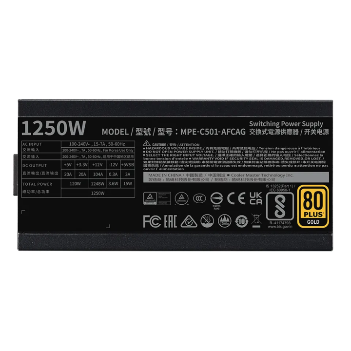 Cooler Master MWE Gold 1250 Full Modular V2 ATX 3.1 80PLUS GOLD 125...