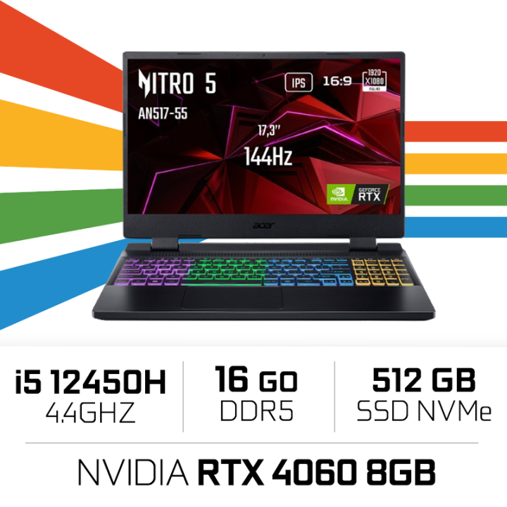 Acer Nitro 5 AN517-55-54EK i5 12450H/16GB/512GB SSD/RTX4060 8GB/17....