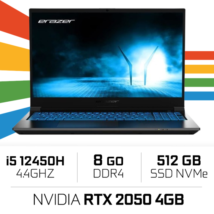 ERAZER Crawler E30e/i5 12450H/8GB/512GB/RTX 2050 PC Portables Gamer...