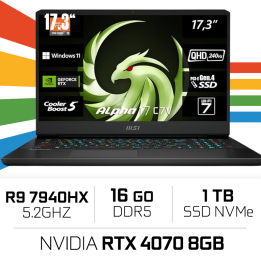 MSI ALPHA 17 C7VG AMD R9 7940HX/16GB/1TB SSD/RTX 4070 8GB/17.3'' QH...