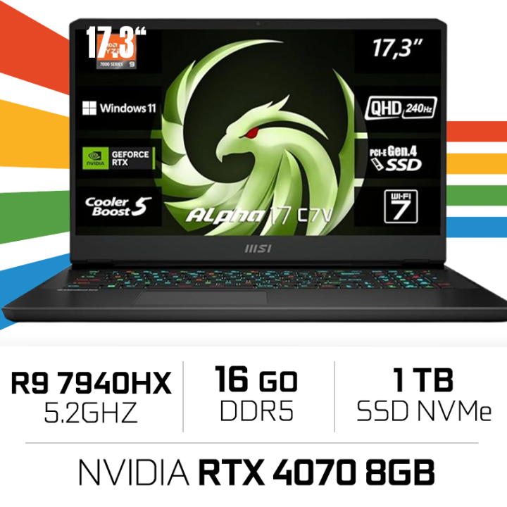 MSI ALPHA 17 C7VG AMD R9 7940HX/16GB/1TB SSD/RTX 4070 8GB/17.3'' QH...