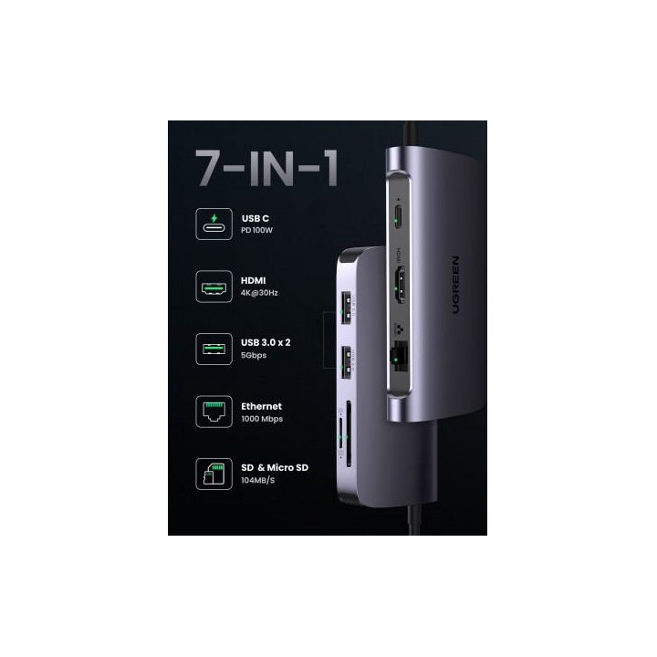 Ugreen Station d'accueil USB-C 7 en 1(50852) Connectique UGREEN Maroc