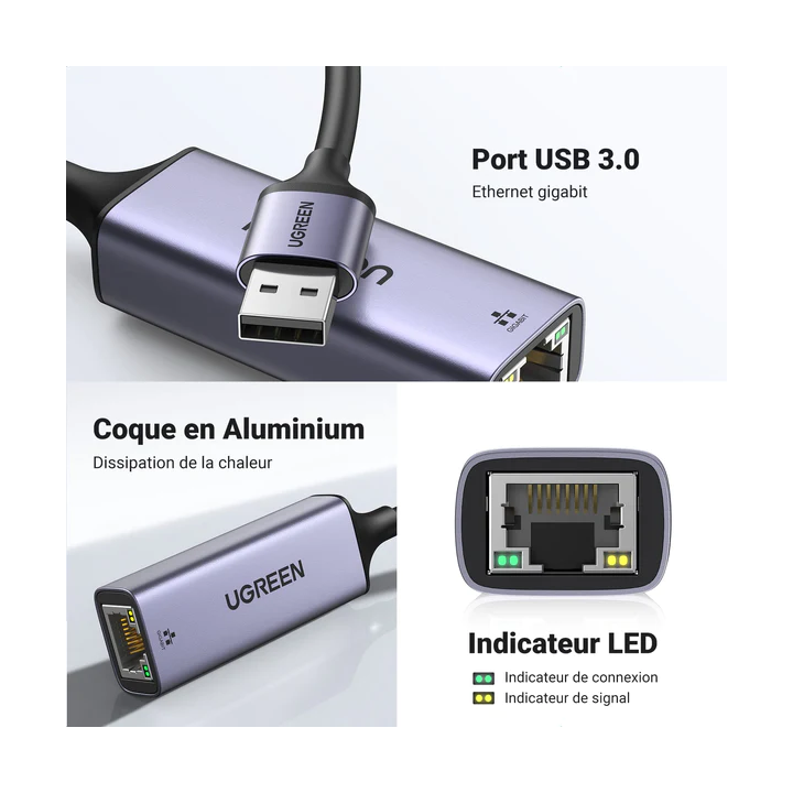 Ugreen Adaptateur Aliminium USB 3.0 to RJ45 (50922) Connectique PC ...