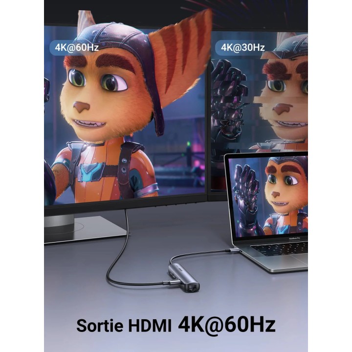 UGREEN Hub USB-C 5 en 1 (HDMI 4K@60Hz, PD 100W) Connectique Réseau ...