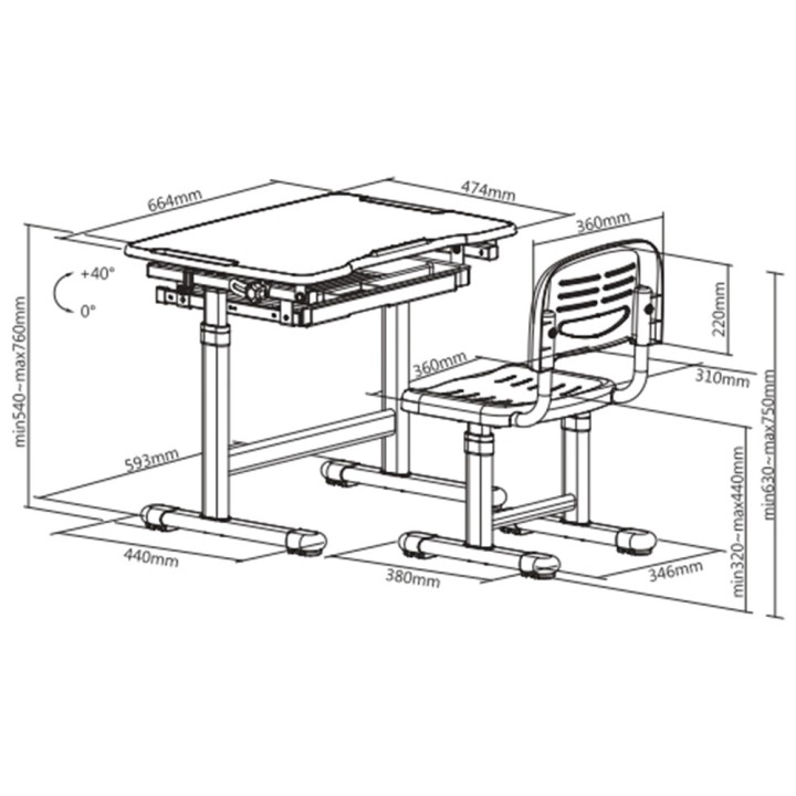 SKILLDESK GrowMate 207 (Chaise + Bureau) Bureaux pour enfants SKILL...