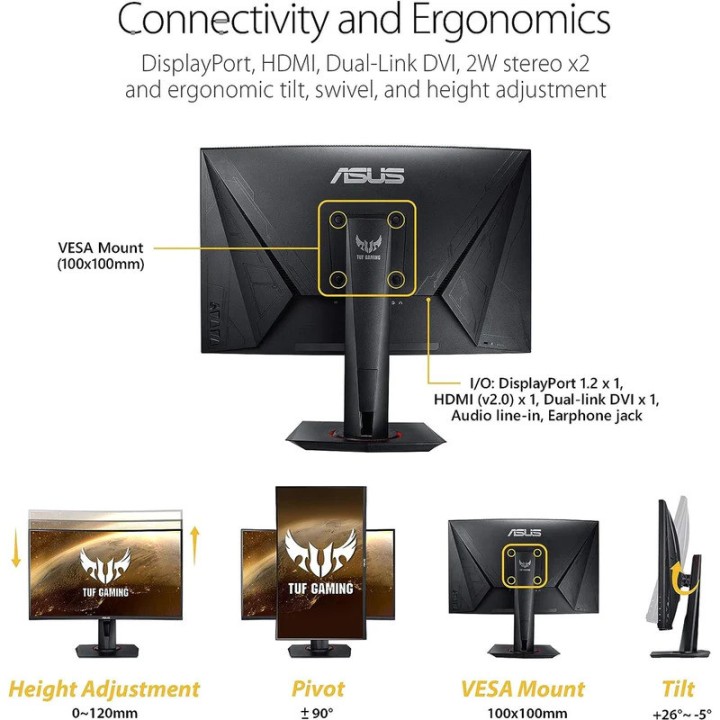 ASUS VG27VQ 27" LED 165 Hz Moniteurs Gamer ASUS Maroc