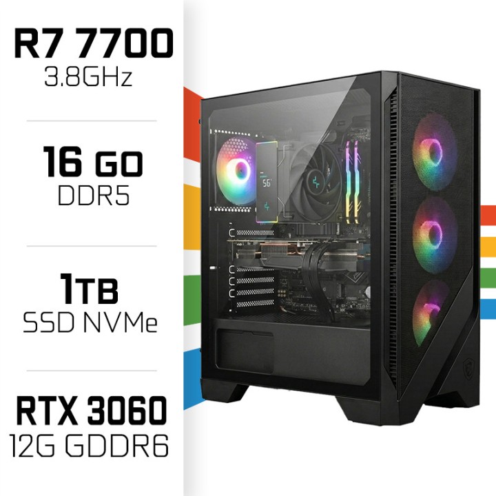 PC Gamer UltraPC Ryzen 7 7700/16GB DDR5/1TB SSD/RTX3060 12G AMD Ryz...