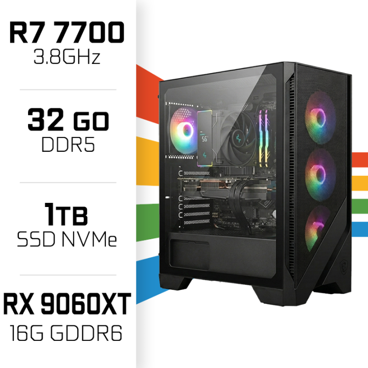 PC Gamer UltraPC Ryzen 7 7700/1TB SSD/32GB DDR5/RX9060XT 16G AMD Ry...