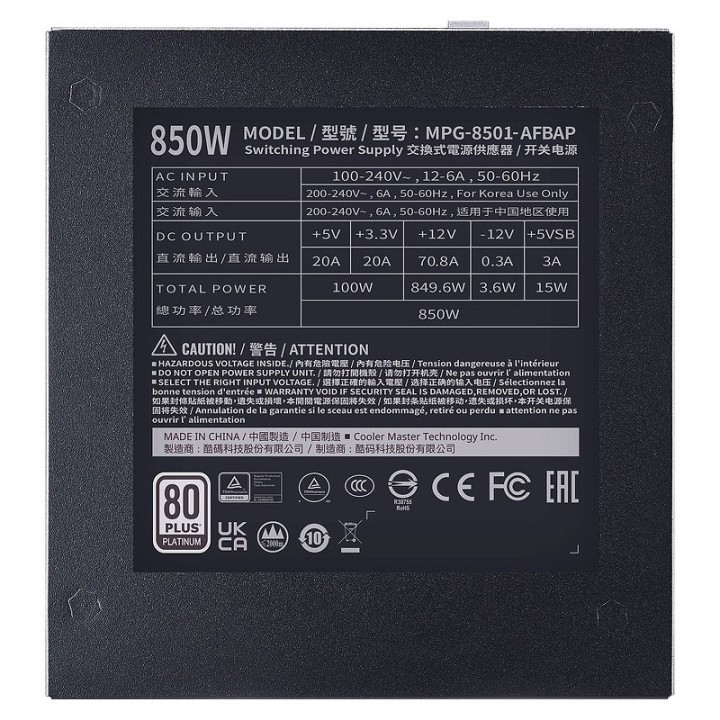 Cooler Master XG850 80PLUS Platinum 850W Alimentations PC Cooler Ma...