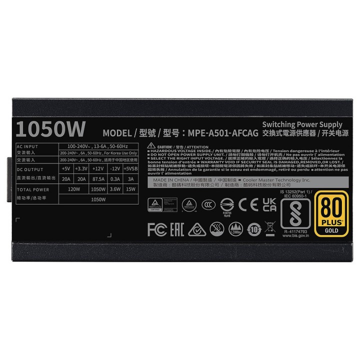Cooler Master MWE Gold 1050 Full Modular V2 ATX 3.0 80PLUS GOLD 105...