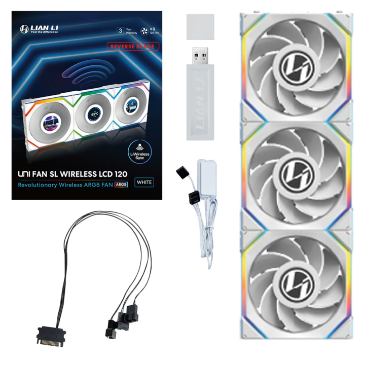 Lian Li UNI Fan SL Wireless LCD Reverse 120 White (Triple Pack) Ven...