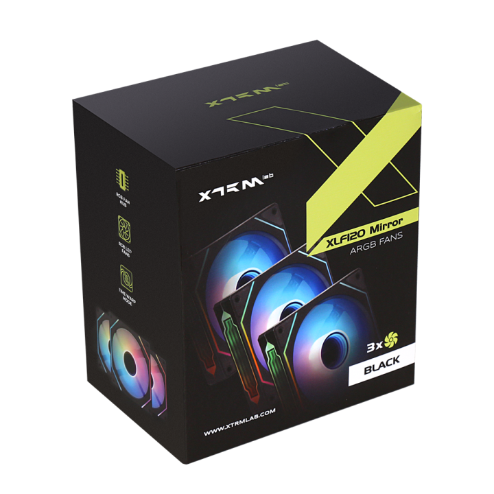 XTRMLAB XLF120 Mirror Triple Pack + Hub (Black) Ventilateurs boîtie...