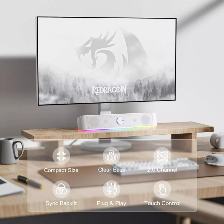 Redragon GS560 Adiemus Gaming Speaker (White) Périphériques Redrago...