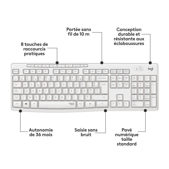 Logitech MK295 (Blanc) Kits claviers/souris Logitech Maroc