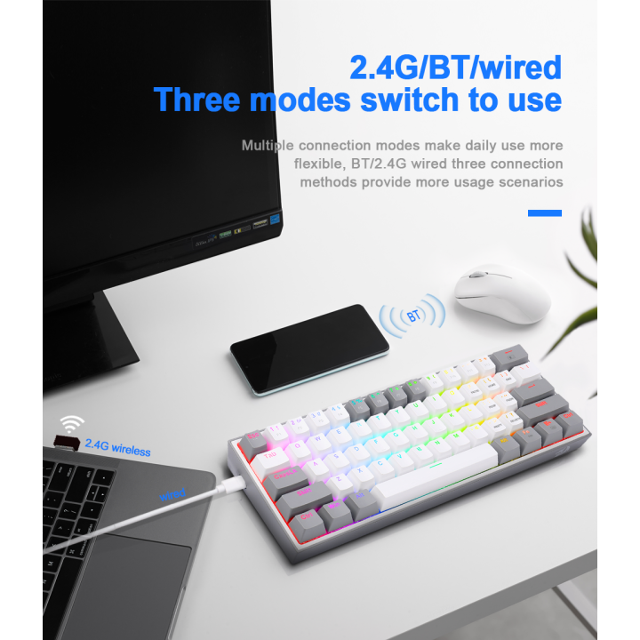 Redragon K616 Fizz PRO 60% Wireless RGB Red Switches (White/Gray) C...
