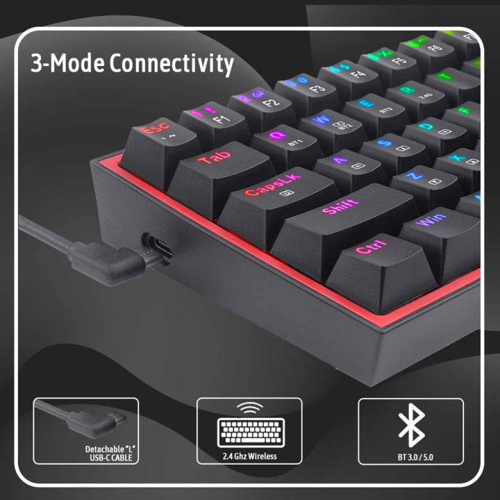 Redragon K616 Fizz PRO 60% Wireless RGB Red Switches (Black) Clavie...