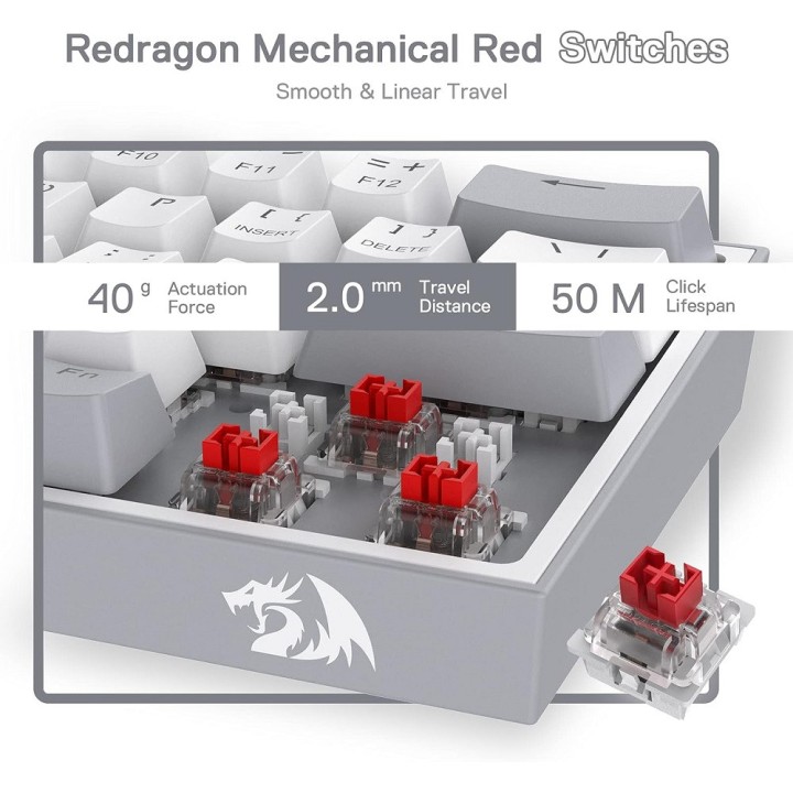 Redragon K617 Fizz 60% RGB Red Switches (White/Gray) Claviers Redra...