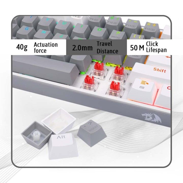 Redragon K616 Fizz PRO 60% Wireless RGB Red Switches (White/Gray) C...