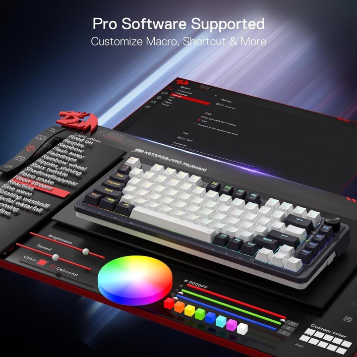 Redragon K673 PRO 75% Wireless RGB Red Switches (Abyssal Blue) Clav...