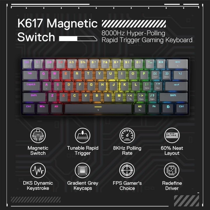 Redragon K617 FIZZ 60% Rapid Trigger Wired Magnetic Switch Claviers...