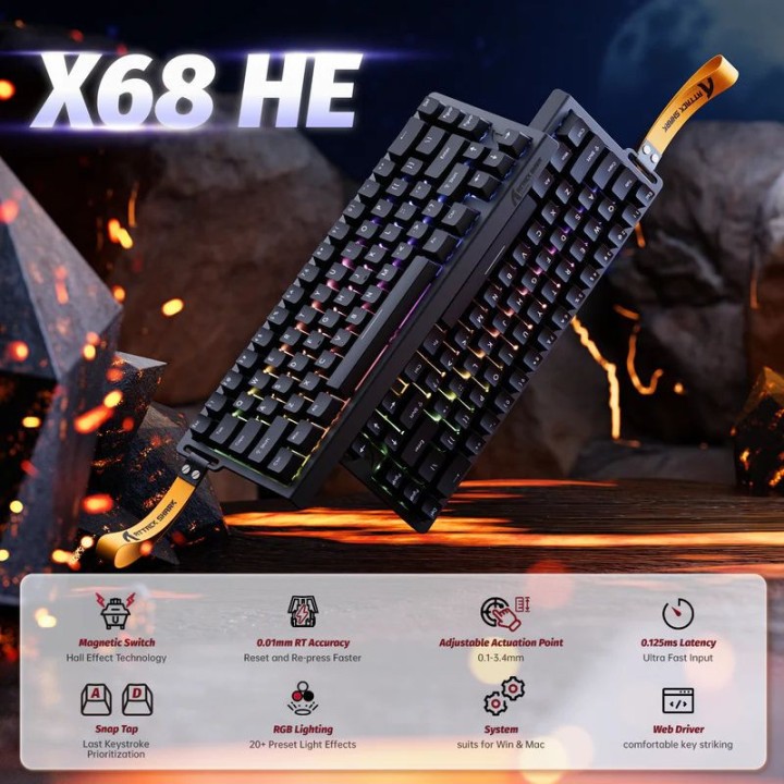 ATTACK SHARK X68 HE Black (Magnetic Switch) Claviers ATTACK SHARK M...