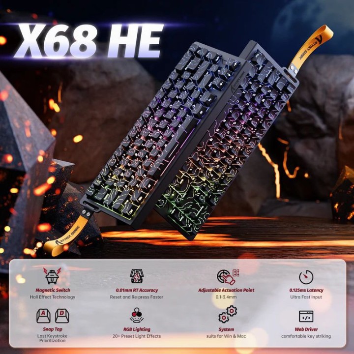 ATTACK SHARK X68 HE Black Contours (Magnetic Switch) Claviers ATTAC...