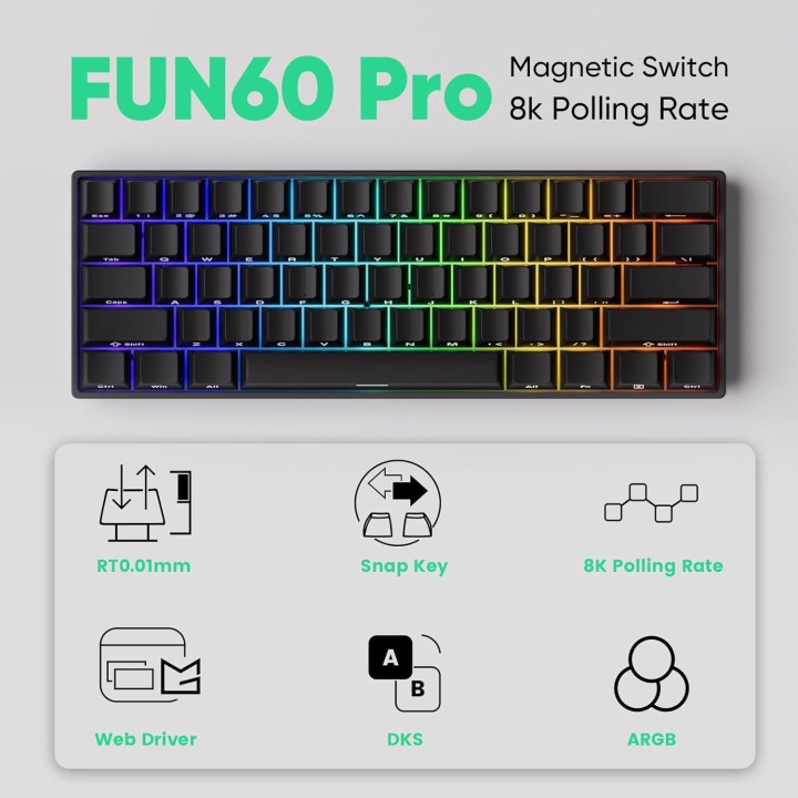 MonsGeek FUN60 Pro BLACK (Magnetic Switch) Claviers MonsGeek Maroc