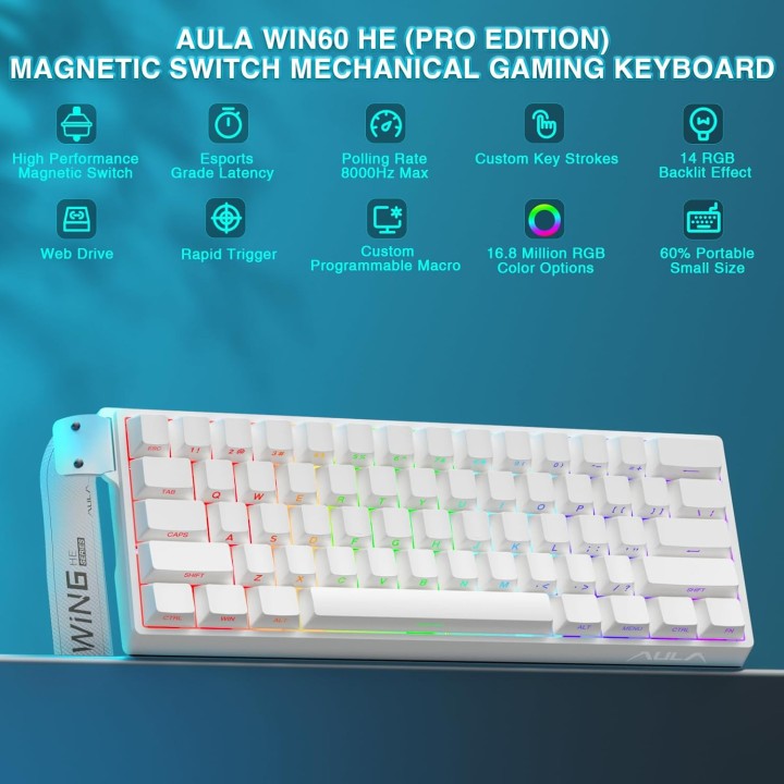 Aula WIN60 HE WHITE (Magnetic Switch) Claviers AULA Maroc