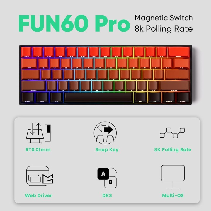 MonsGeek FUN60 Pro RED (Magnetic Switch) Claviers MonsGeek Maroc