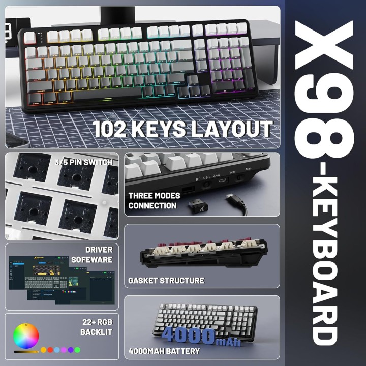 ATTACK SHARK X98 Moonlit Night (Strawberry Switch) Claviers ATTACK ...