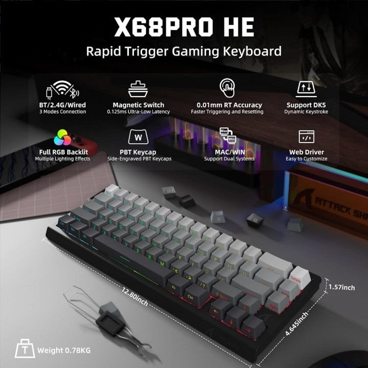 ATTACK SHARK X68 PRO HE Wireless Magnetic Switch (Moonlit Night) Cl...