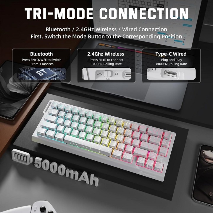 ATTACK SHARK X68 PRO HE Wireless Magnetic Switch (White Contours) C...