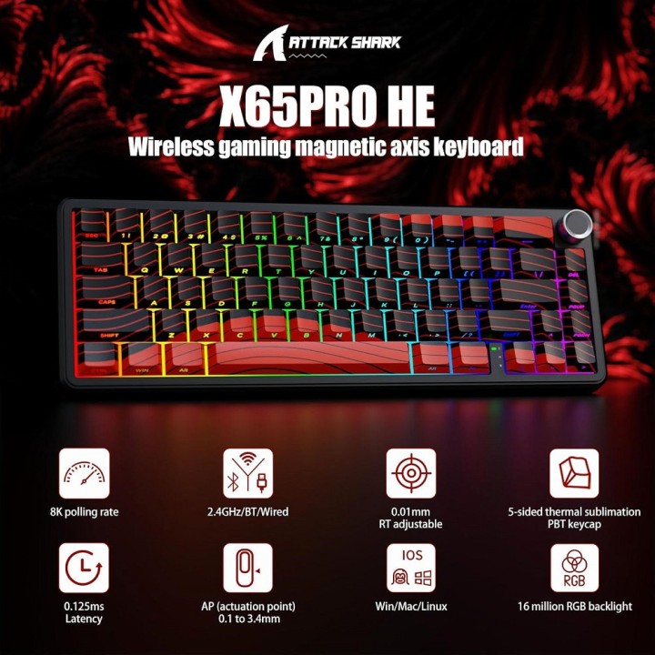 ATTACK SHARK X65 PRO HE Wireless Rapid Trigger Magnetic Switch (Red...