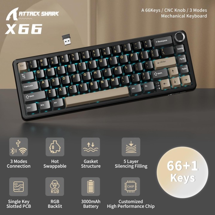 ATTACK SHARK X66 Strawberry Switch (Star Black) Claviers ATTACK SHA...